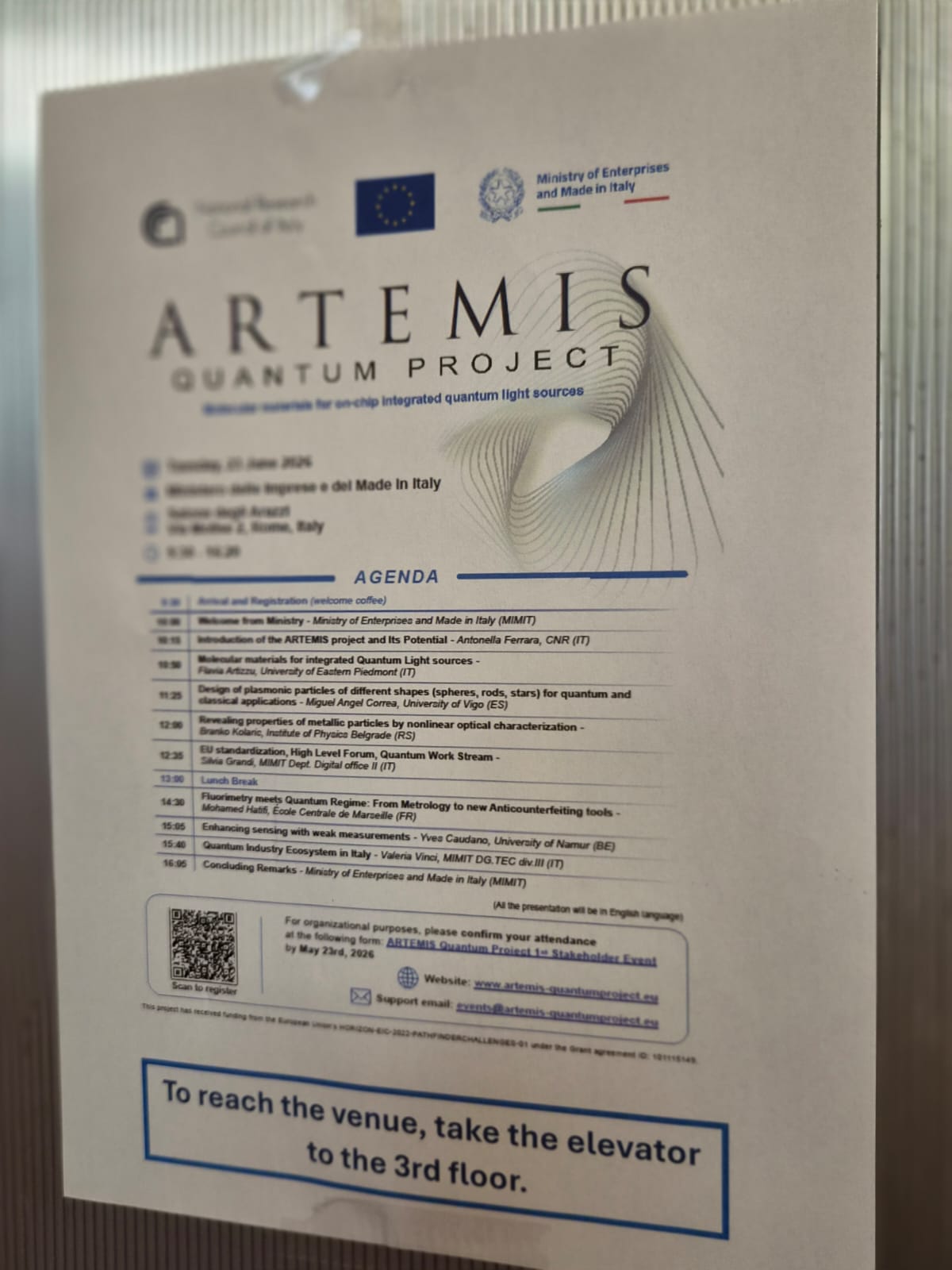 Programme of the ARTEMIS Stakeholder Event in Rome.